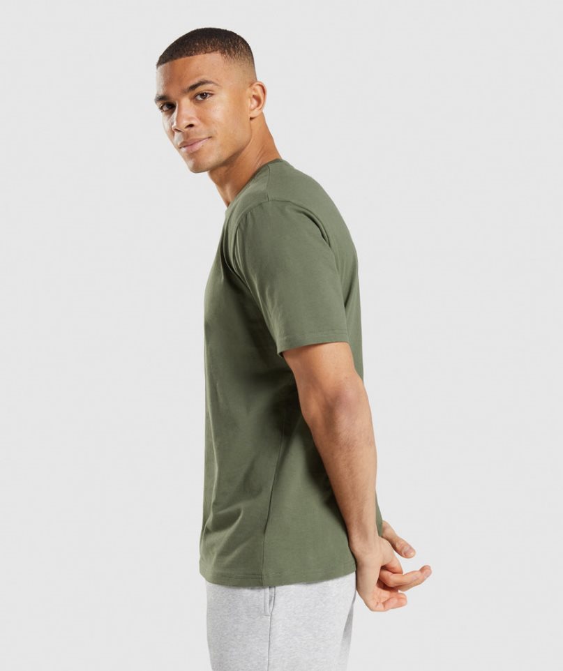 Men's Gymshark Crest T-Shirts Olive | NZ 9SFLCR